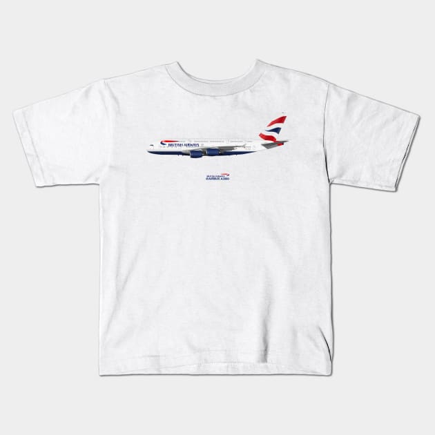 Illustration of British Airways Airbus A380 Kids T-Shirt by SteveHClark